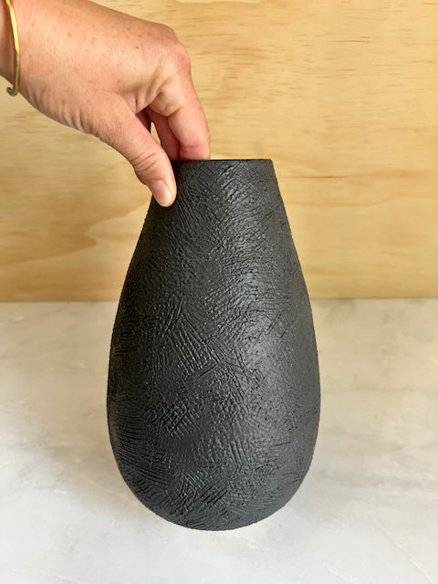 Matte Black Textured Vase